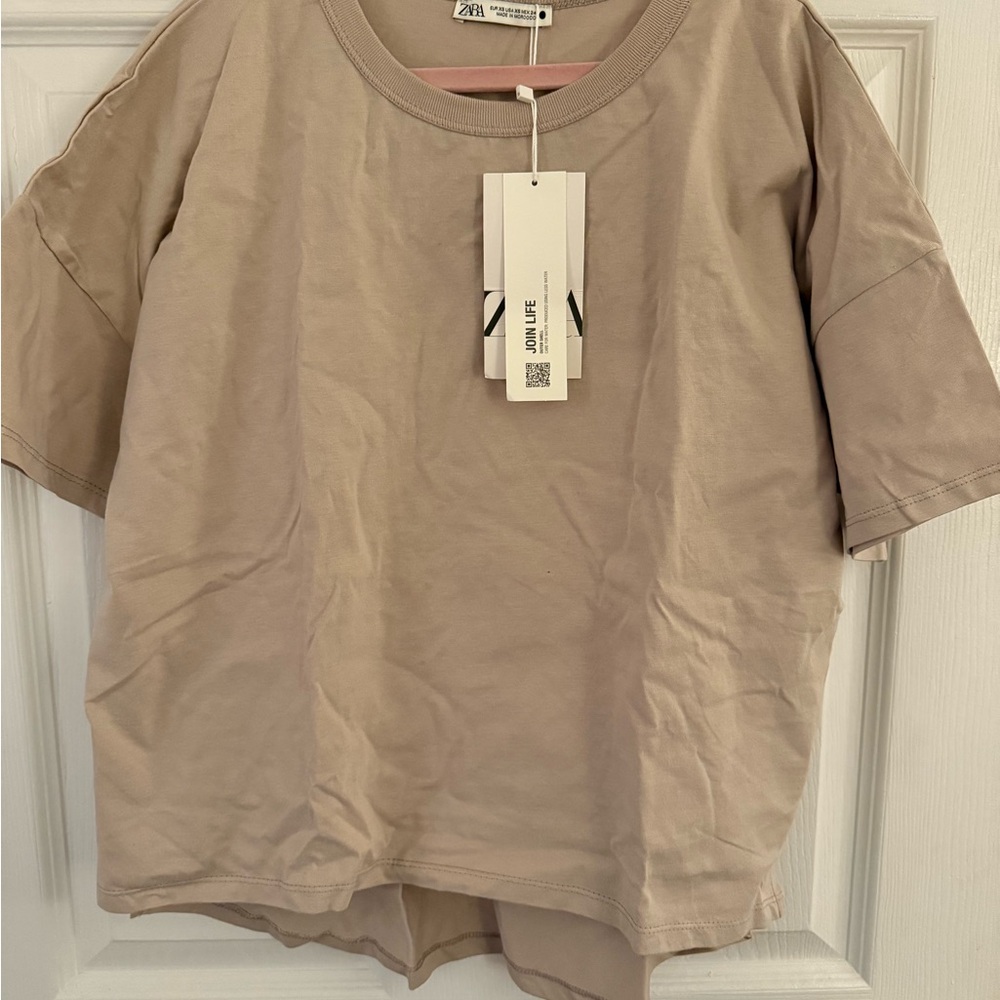 Zara Taupe Crew Neck Tee